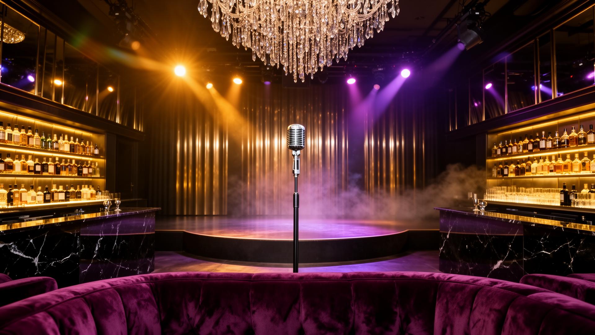 Platinum Mic NYC interior with luxury floral installation and stage lighting