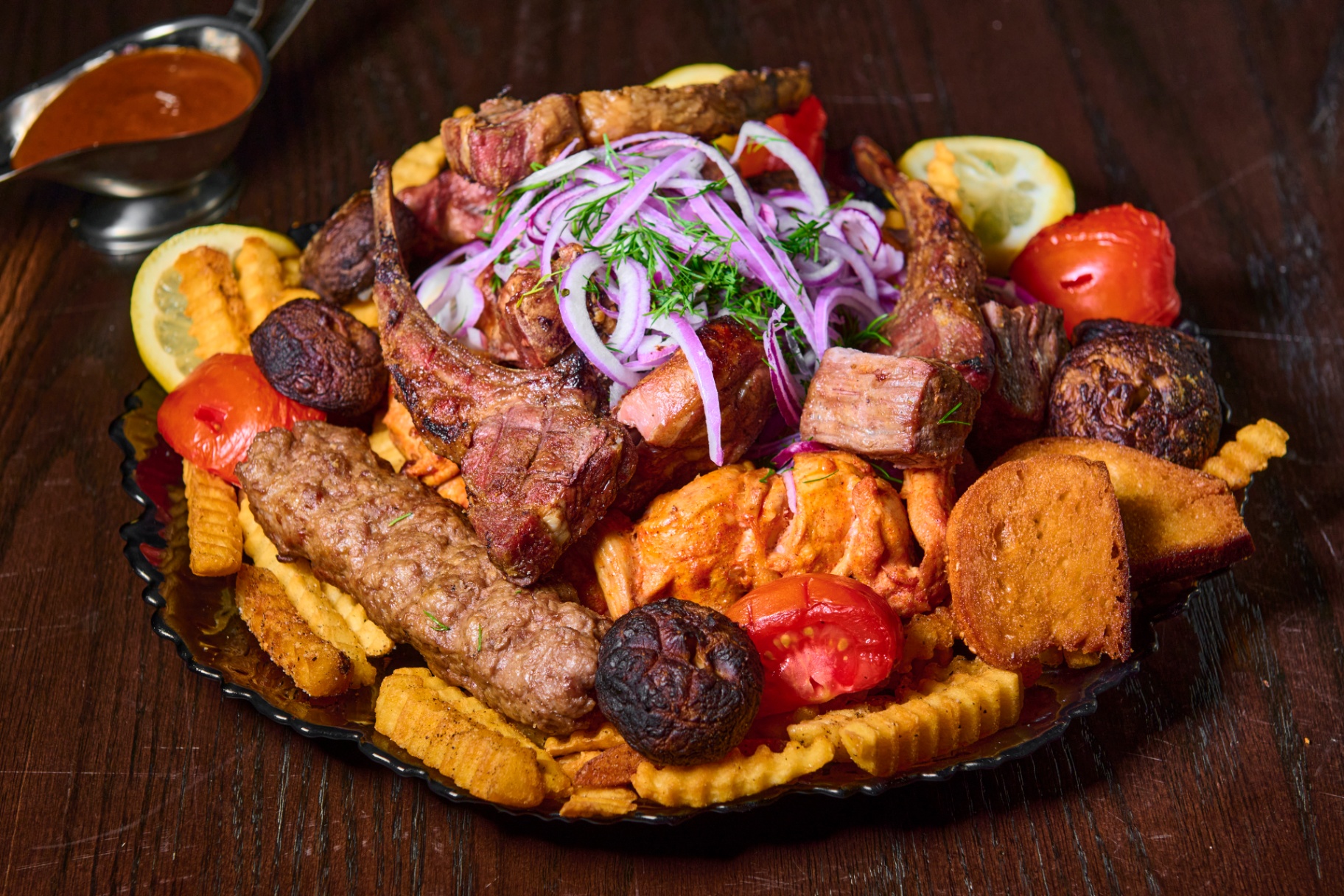 Mix grill platter for four guests at Platinum Mic Brooklyn lounge