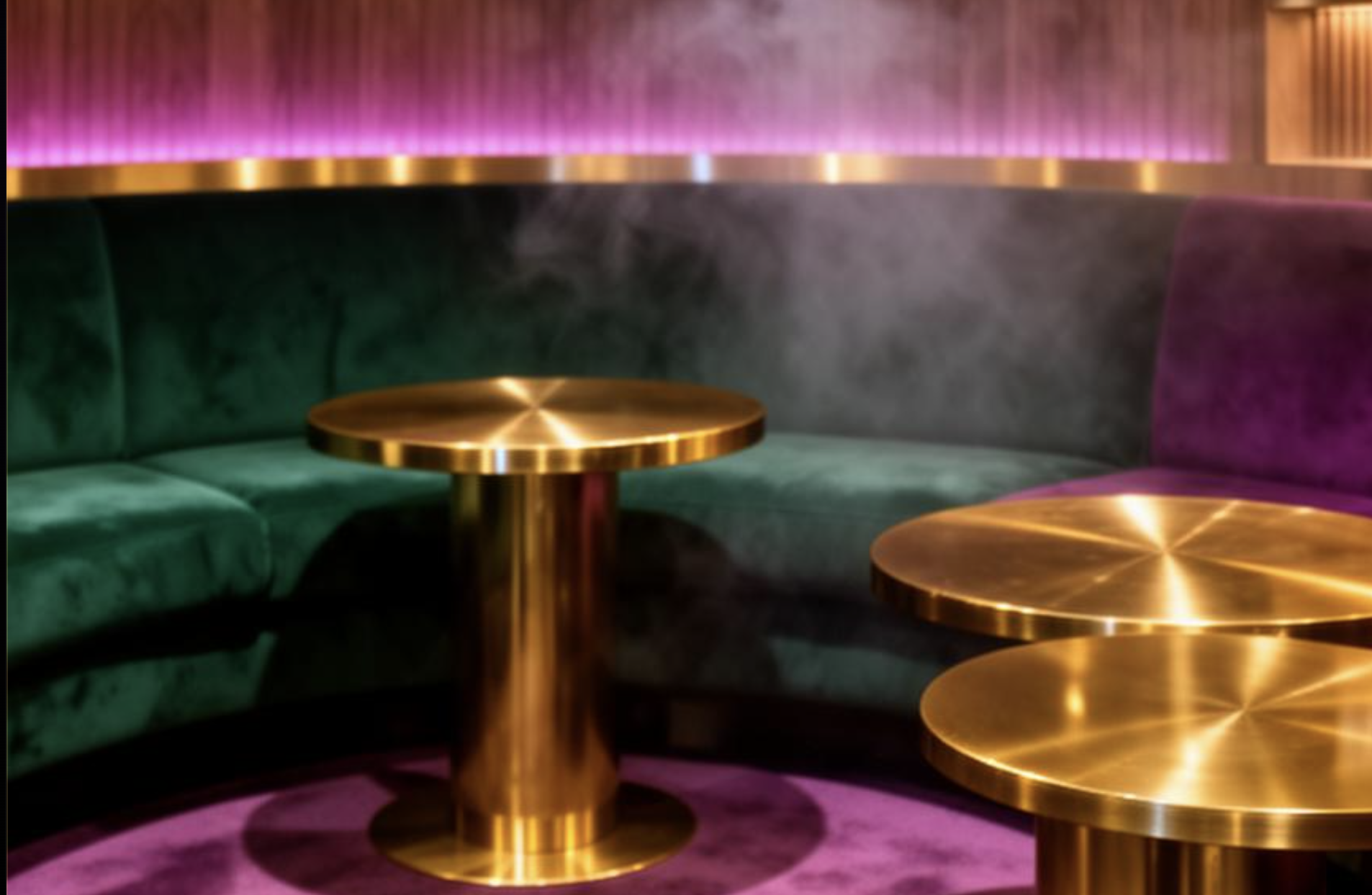Emerald velvet VIP lounge seating at Platinum Mic hookah lounge Brooklyn